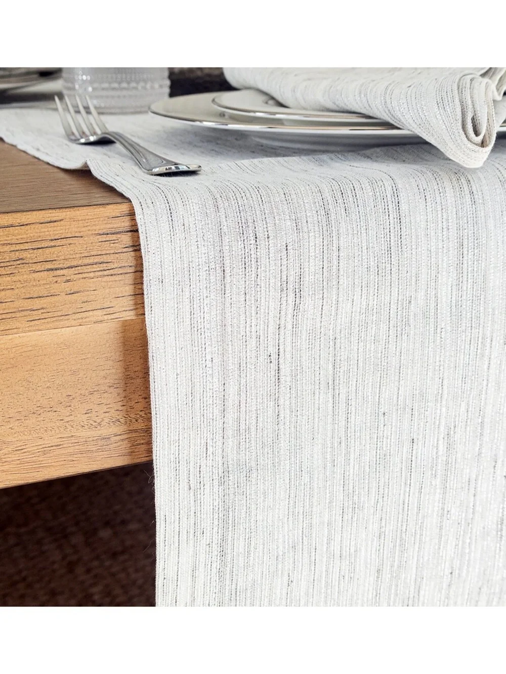 Neutral Light Gray Textured Table Runner - Home Dining